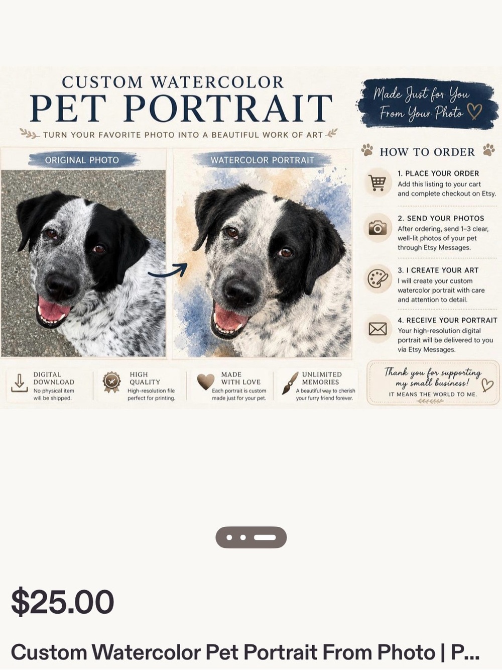 Custom Black and White Dog Digital Portrait Personalized Watercolor Style